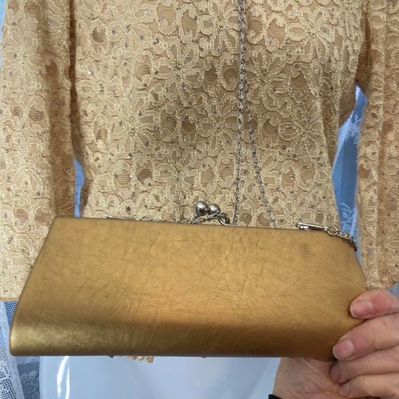 Vintage Gold shoulder clutch bag with floral shimmering beading Bijoux Terner - Picture 2 of 5